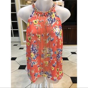 Floral top with gold chain accent